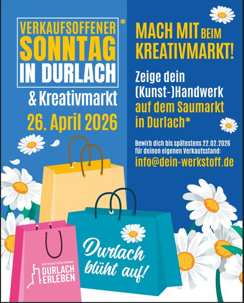 Kreativmarkt im Rahmen des Verkaufsoffenen Sonntags am 26.04.2026: Aussteller gesucht!