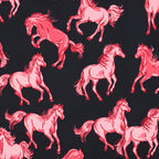 French Terry marineblau mit rosa Pferden (Digitaldruck)