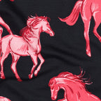 French Terry marineblau mit rosa Pferden (Digitaldruck)