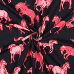 French Terry marineblau mit rosa Pferden (Digitaldruck)