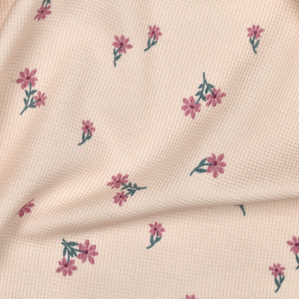 Waffeljersey rosa mit Blümchen