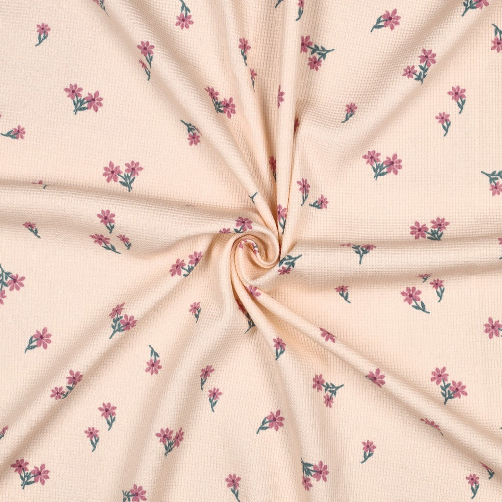 Waffeljersey rosa mit Blümchen