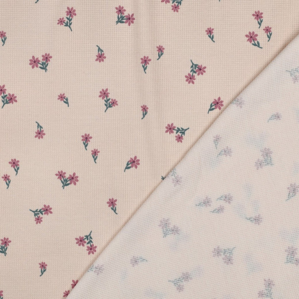 Waffeljersey rosa mit Blümchen