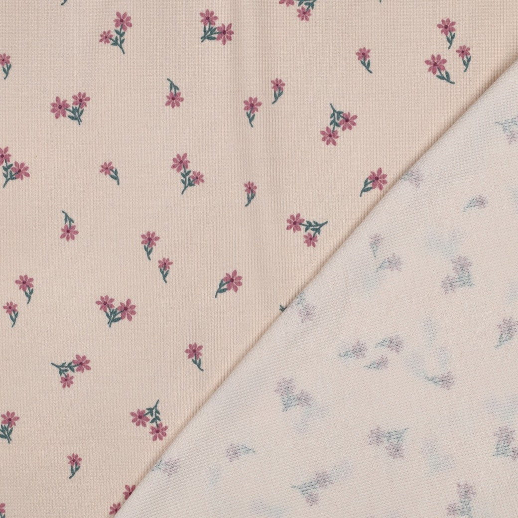 Waffeljersey rosa mit Blümchen