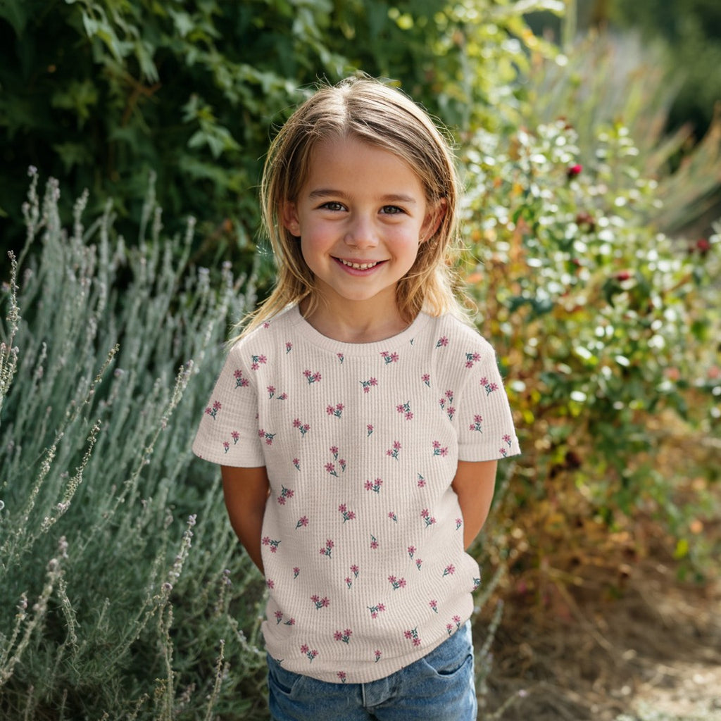 Waffeljersey rosa mit Blümchen