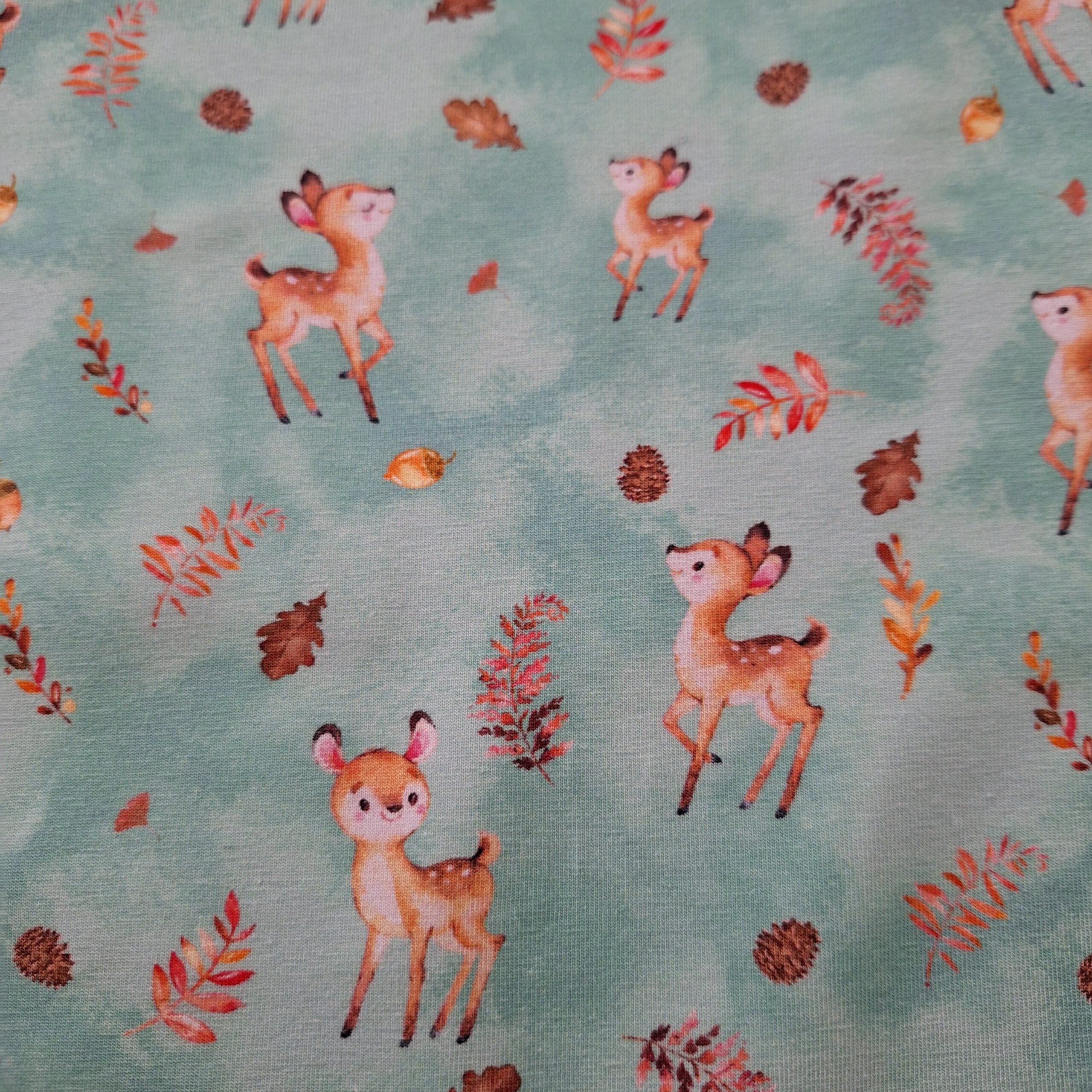Baumwolljersey türkis mit Rehen