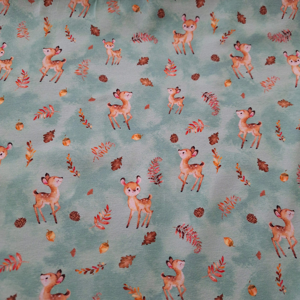 Baumwolljersey türkis mit Rehen