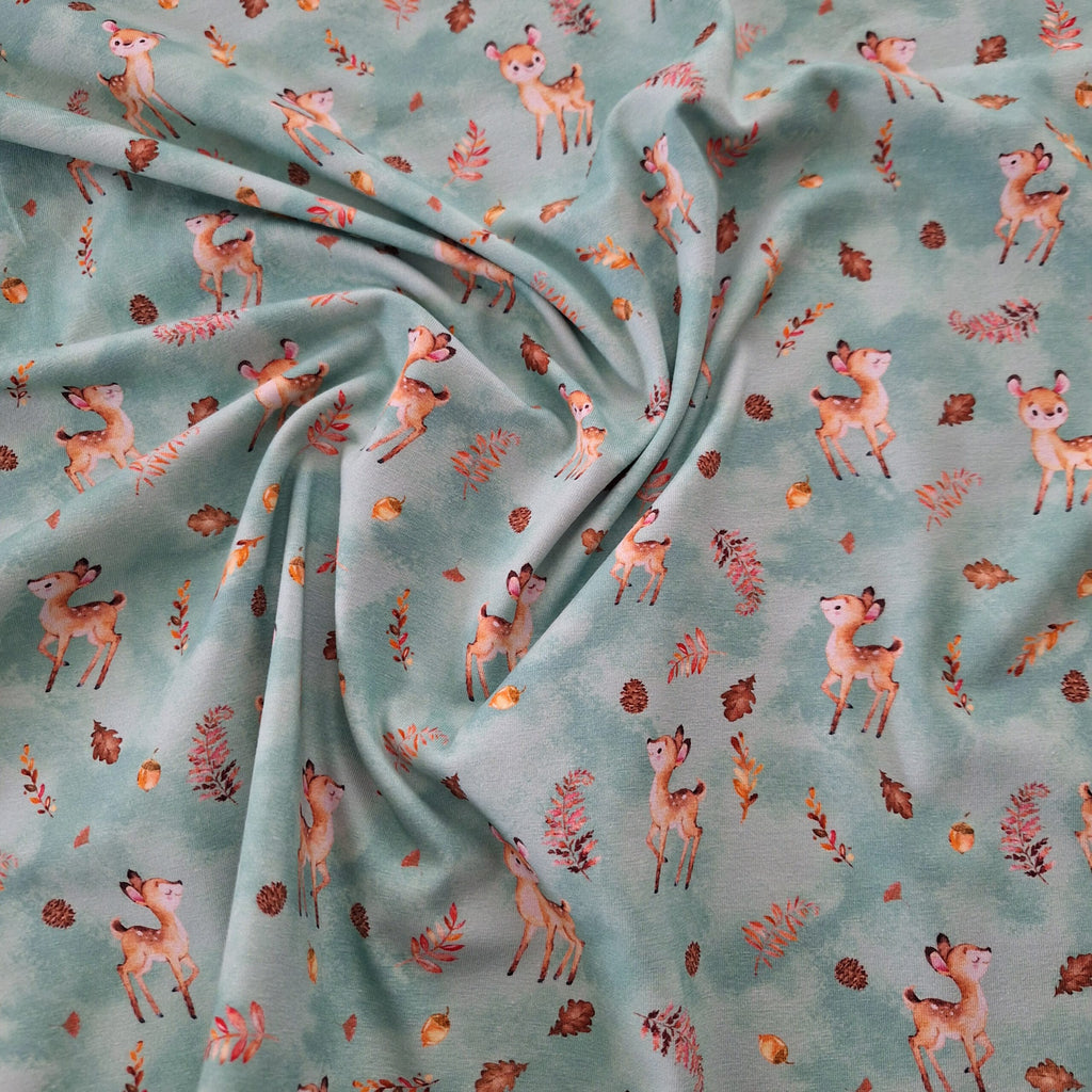 Baumwolljersey türkis mit Rehen