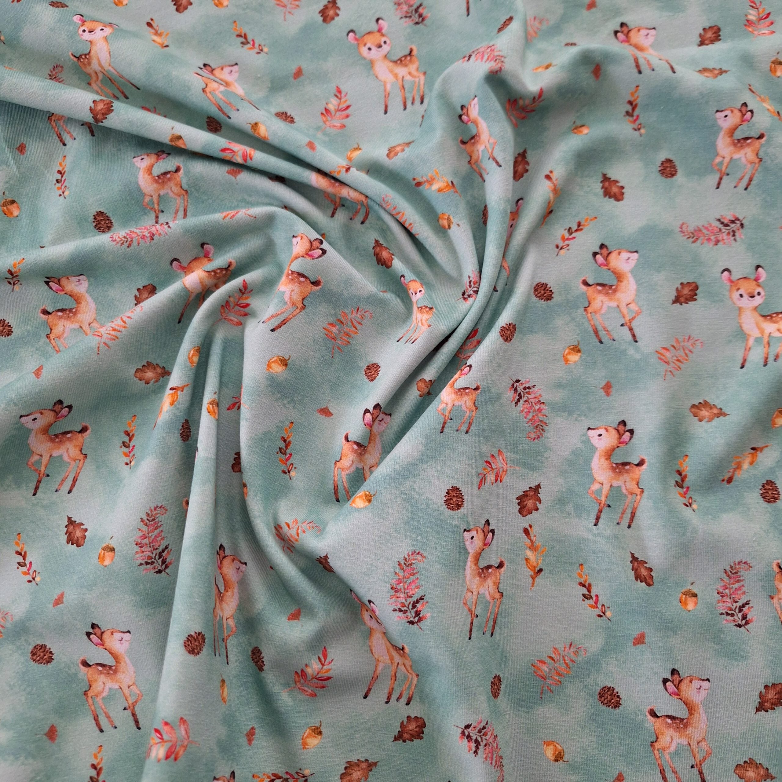 Baumwolljersey türkis mit Rehen
