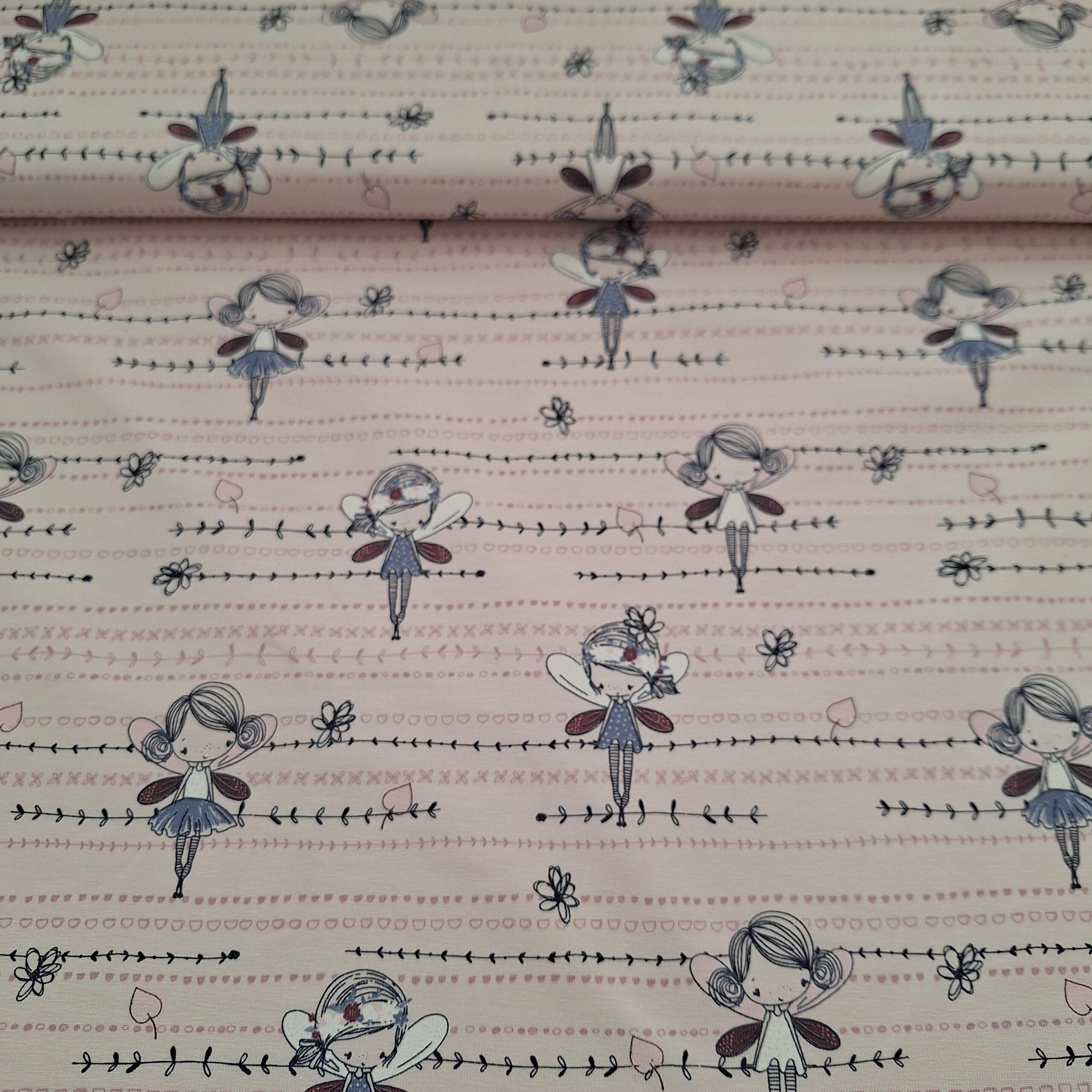 Baumwolljersey hellrosa mit Feen