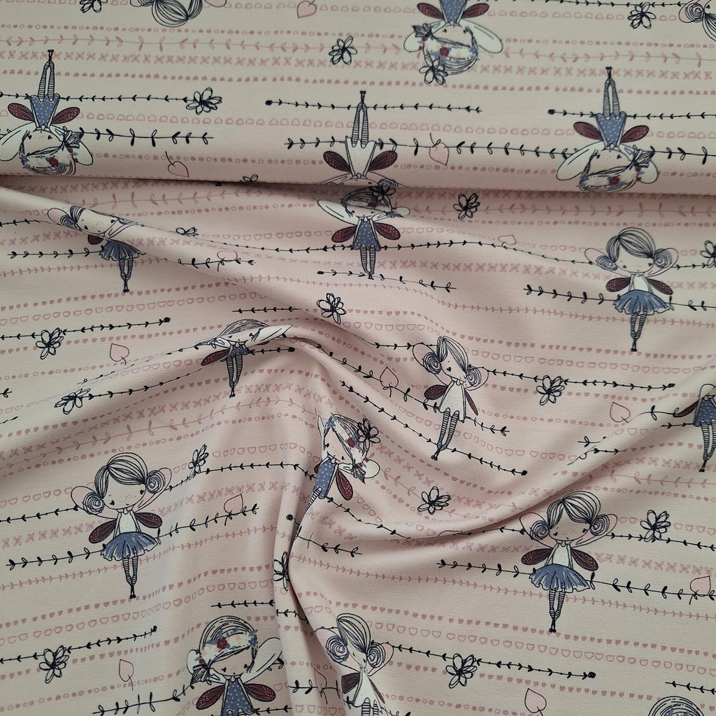 Baumwolljersey hellrosa mit Feen