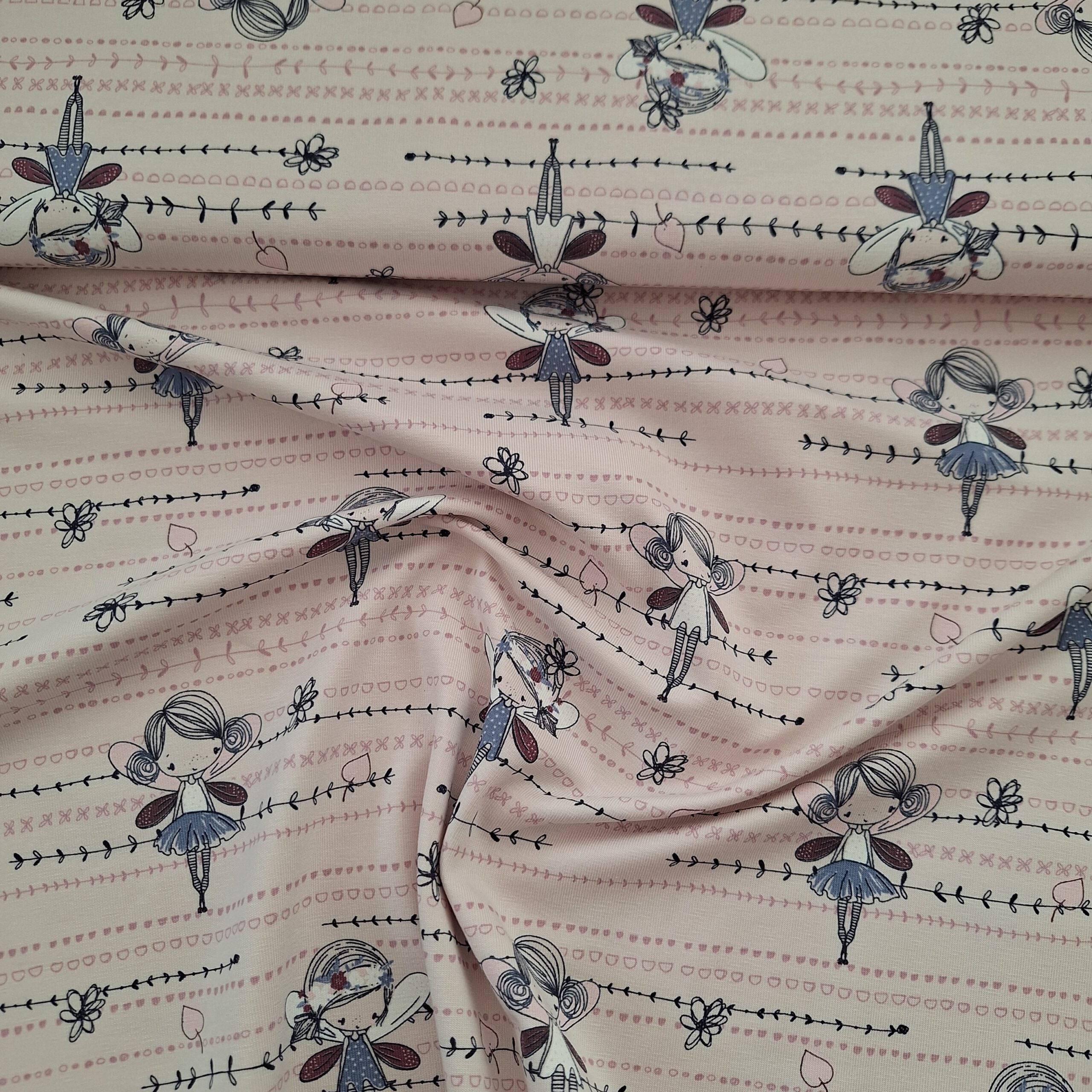 Baumwolljersey hellrosa mit Feen