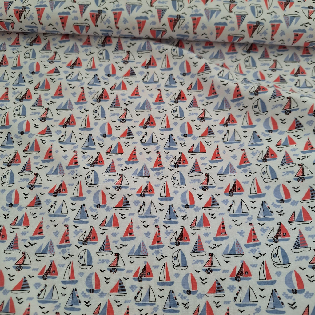 Baumwolljersey weiß mit Schiffen