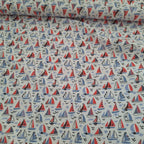 Baumwolljersey weiß mit Schiffen