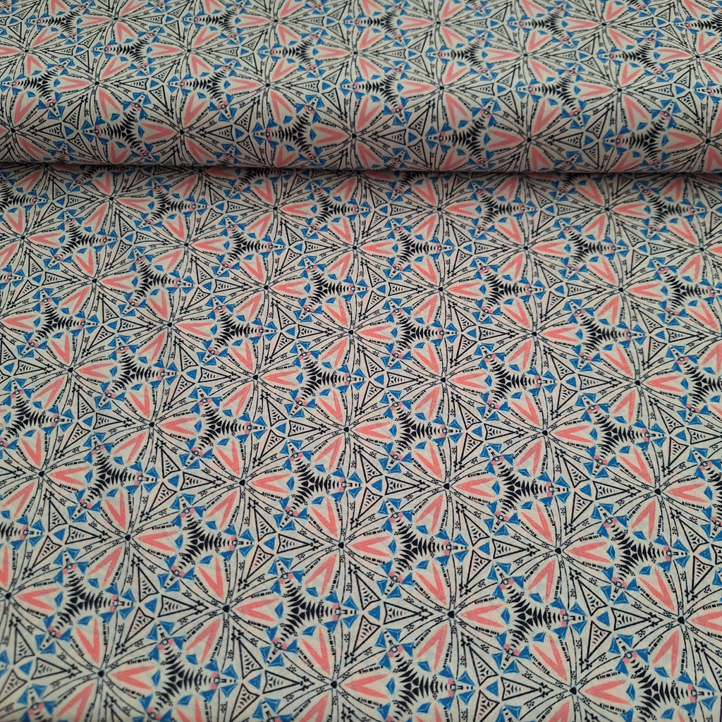 Viskose rosa/ blau gemustert