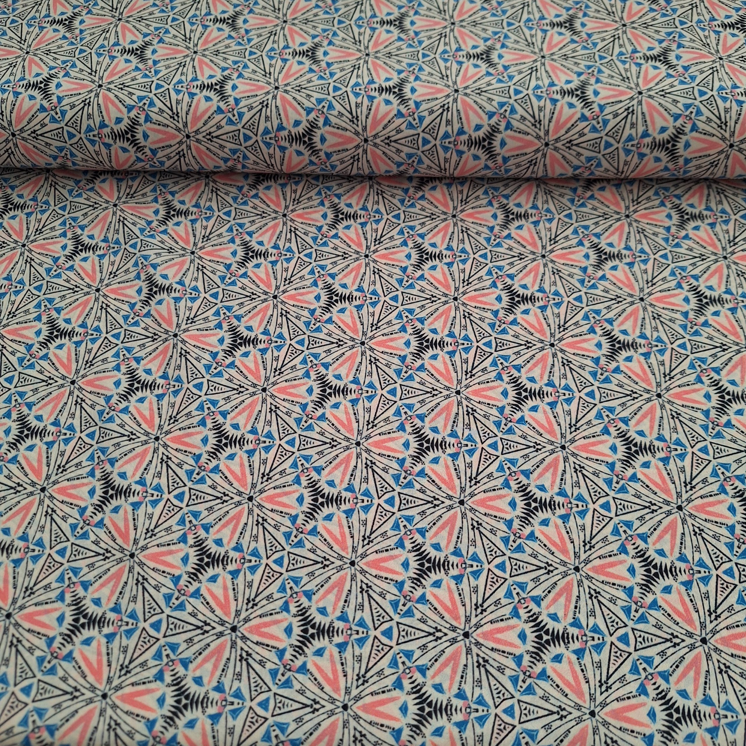 Viskose rosa/ blau gemustert