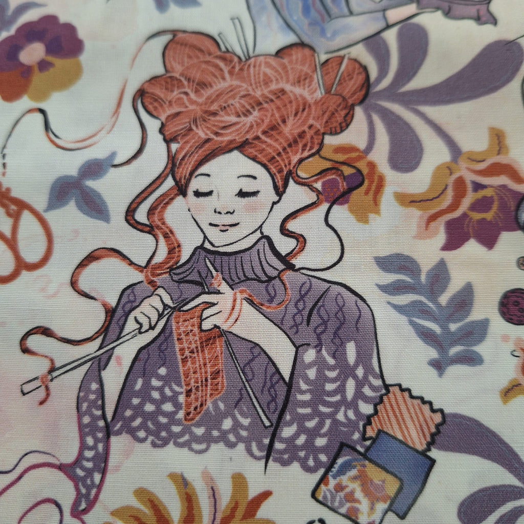 Popeline weiß mit Handarbeitsmotiven