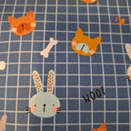 Popeline blau kariert mit Tiermotiven