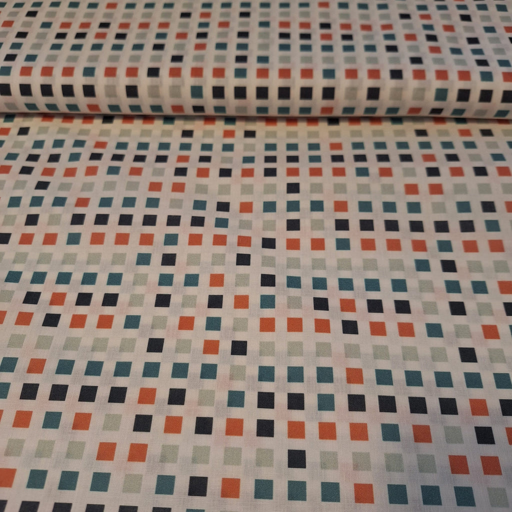 Popeline weiß mit bunten Vierecken