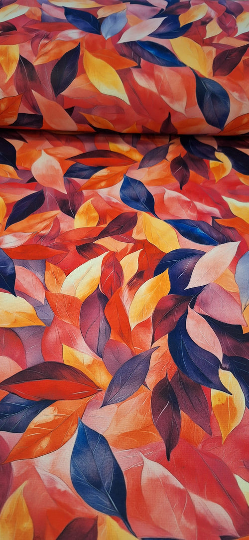 Alpenfleece koralle mit Blättermotiven (Digitaldruck)