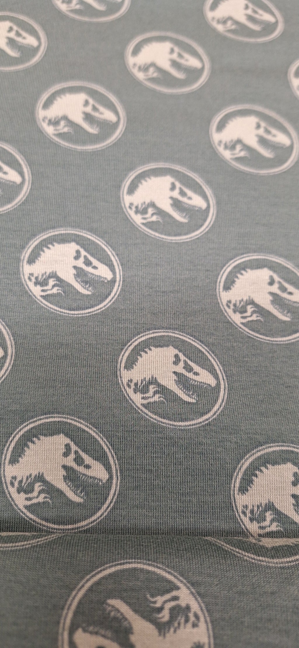 Baumwolljersey grün mit Dinosaurierköpfen