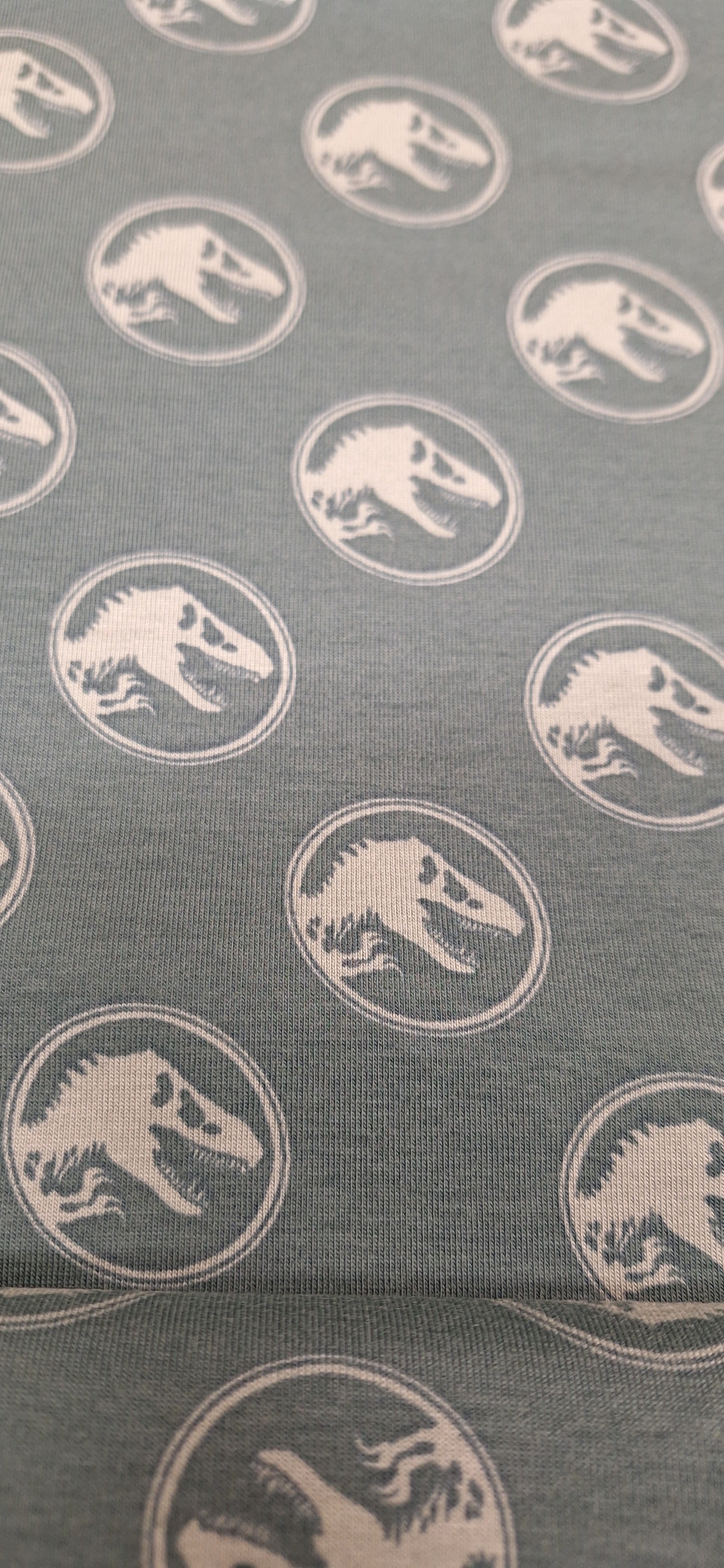 Baumwolljersey grün mit Dinosaurierköpfen