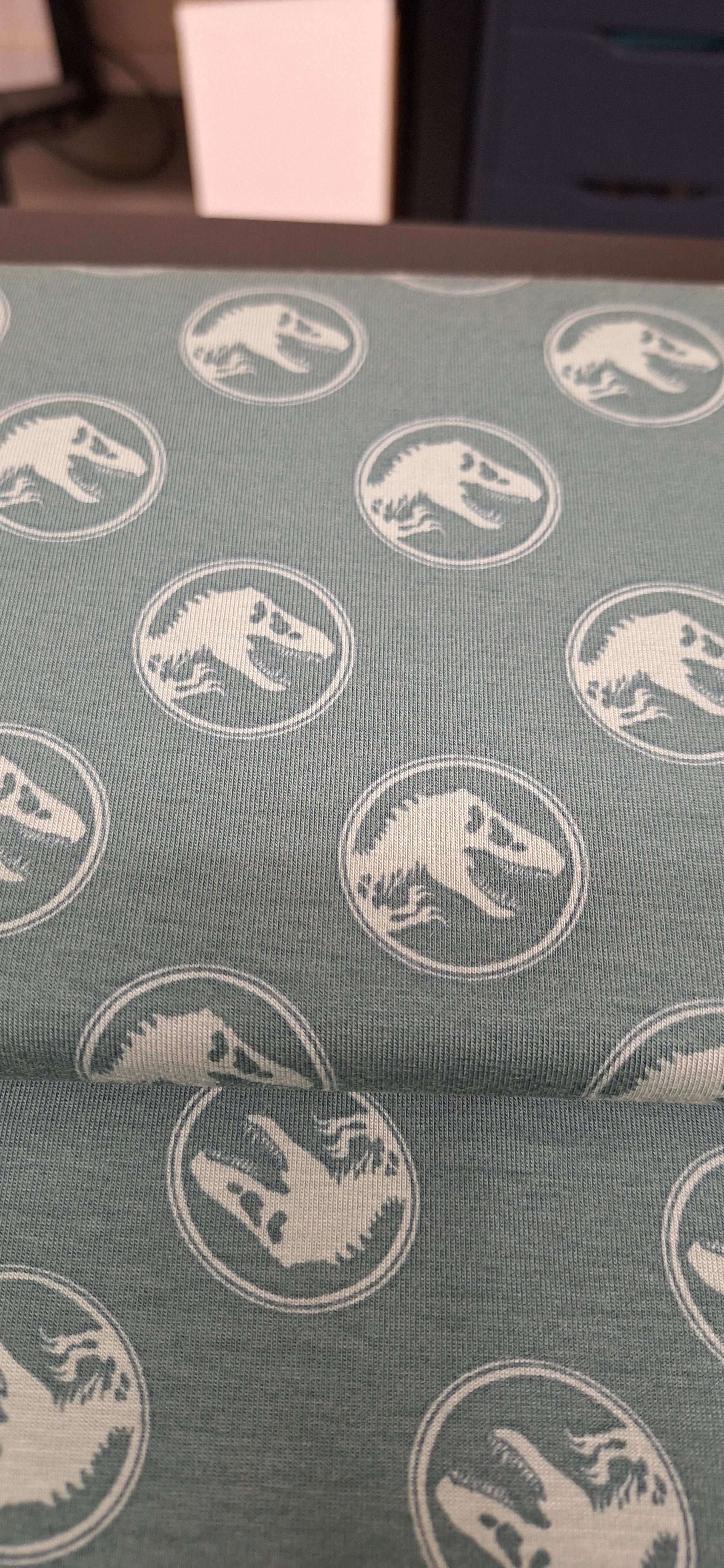 Baumwolljersey grün mit Dinosaurierköpfen