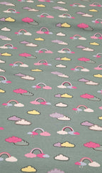 Baumwolljersey dunkelgrün mit Wolken