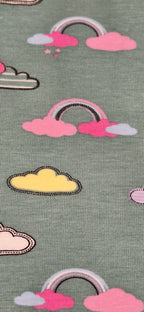 Baumwolljersey dunkelgrün mit Wolken