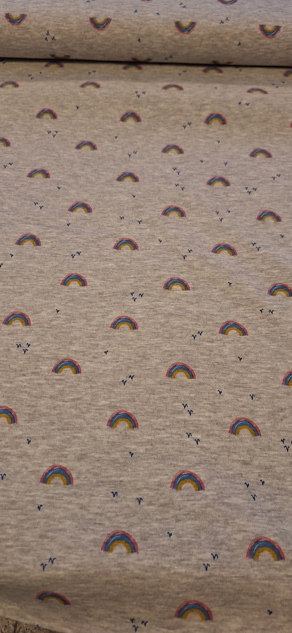 Alpenfleece grau meliert mit Regenbögen