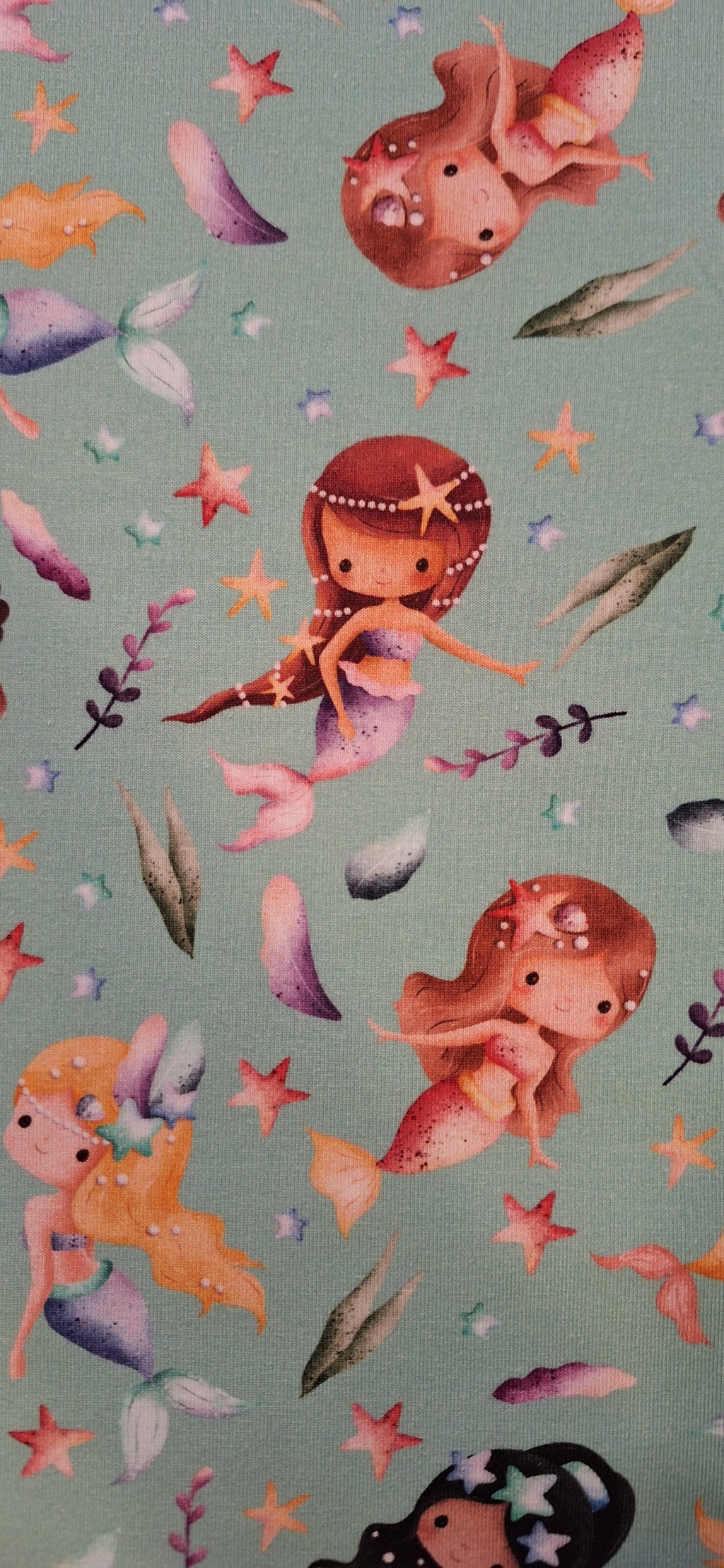 Baumwolljersey türkis mit Meerjungfrauen