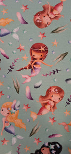 Baumwolljersey türkis mit Meerjungfrauen