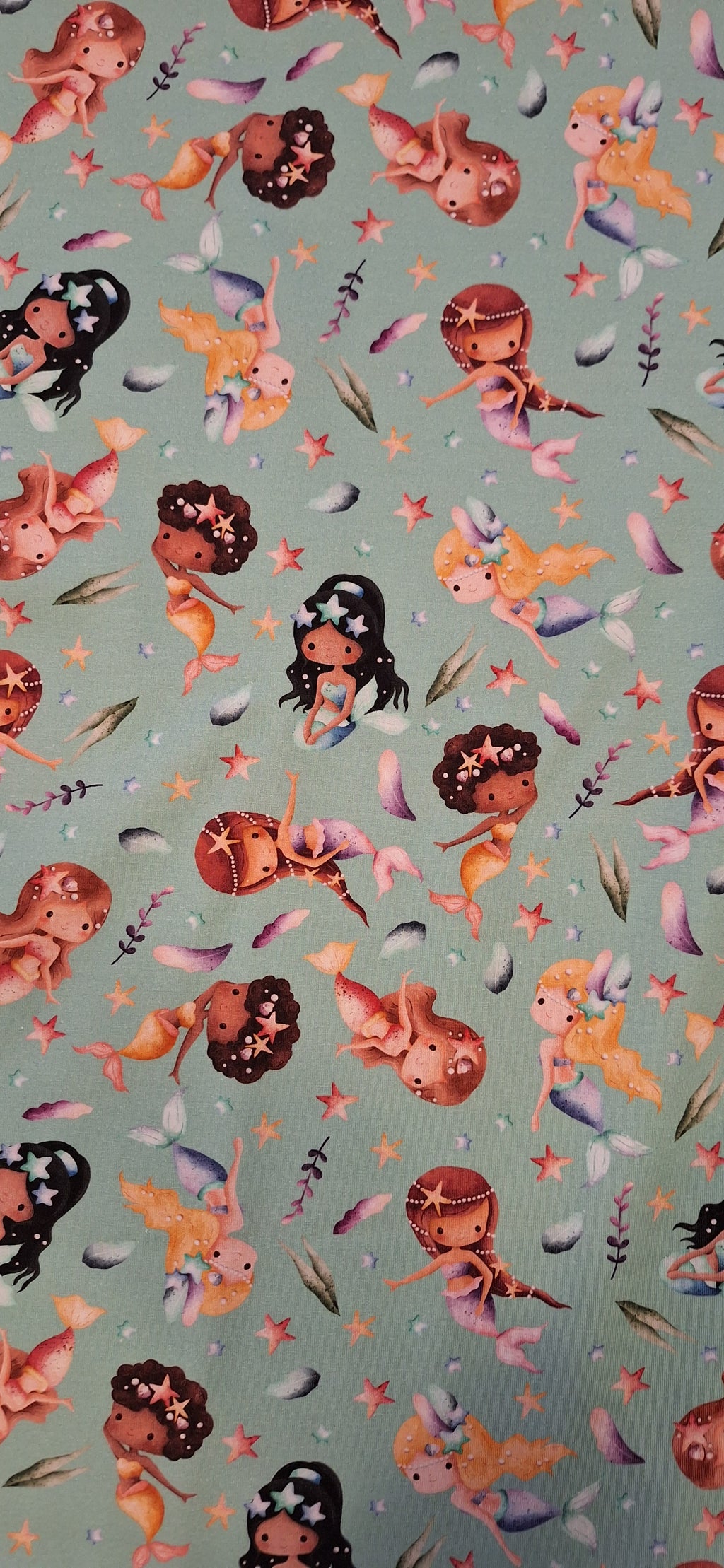 Baumwolljersey türkis mit Meerjungfrauen