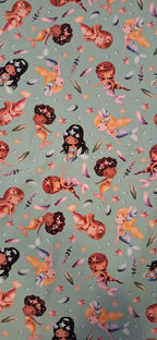 Baumwolljersey türkis mit Meerjungfrauen