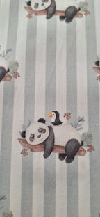 Popeline weiß-grün gestreift mit Pandabären