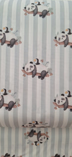 Popeline weiß-grün gestreift mit Pandabären