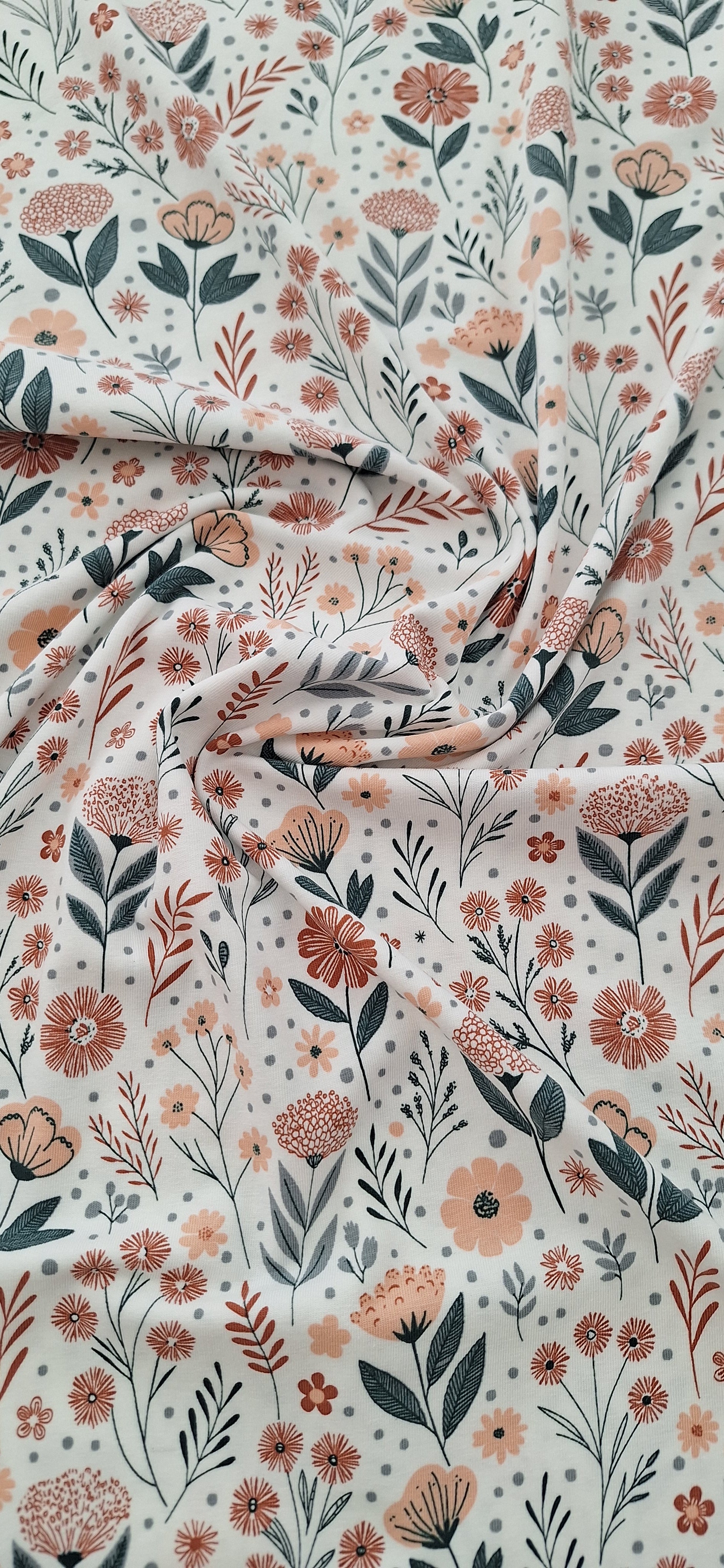 Baumwolljersey weiß Blumen