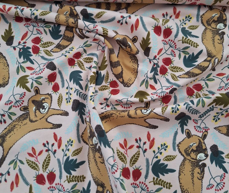 Baumwolljersey rosa mit Waschbären