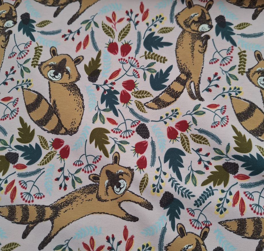 Baumwolljersey rosa mit Waschbären