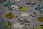 Baumwolljersey grau mit Flugzeugen