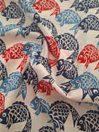 100% Baumwolle mit Koi Karpfen blau/rot