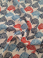 100% Baumwolle mit Koi Karpfen blau/rot
