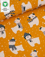 Bio-Baumwolljersey gelb mit Lamas (GOTS-zertifiziert)