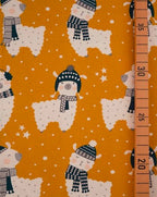 Bio-Baumwolljersey gelb mit Lamas (GOTS-zertifiziert)