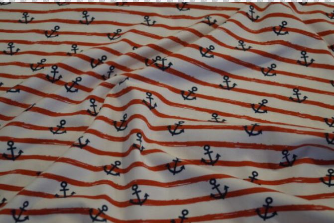 Bio-Baumwolljersey rot/weiß gestreift mit Ankern (GOTS-zertifiziert)