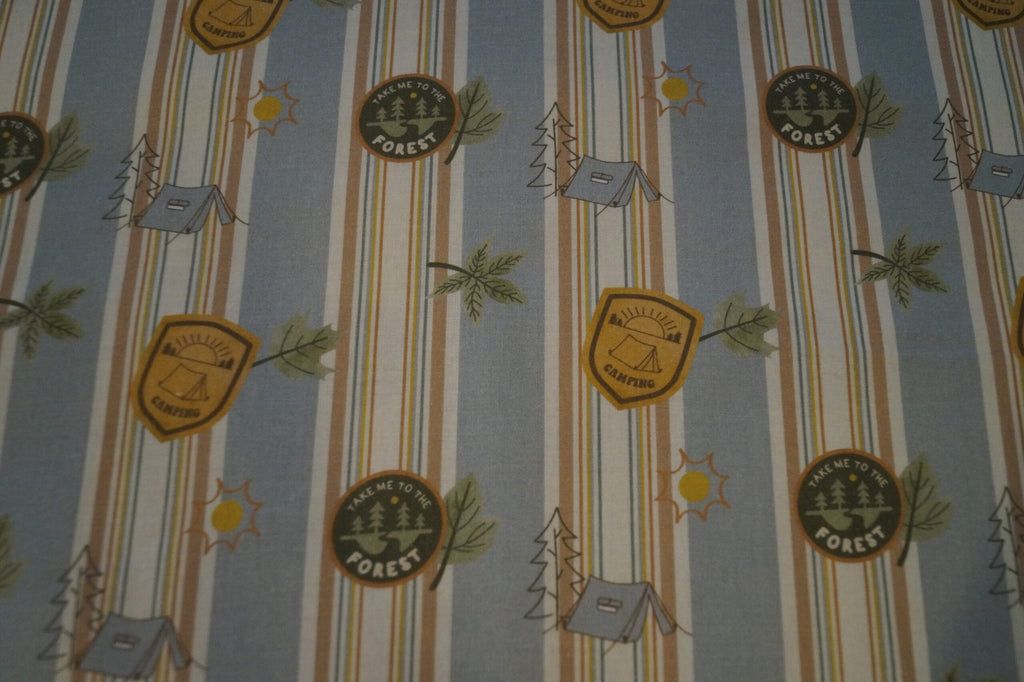 Popeline blau/braun mit Campingmotiven