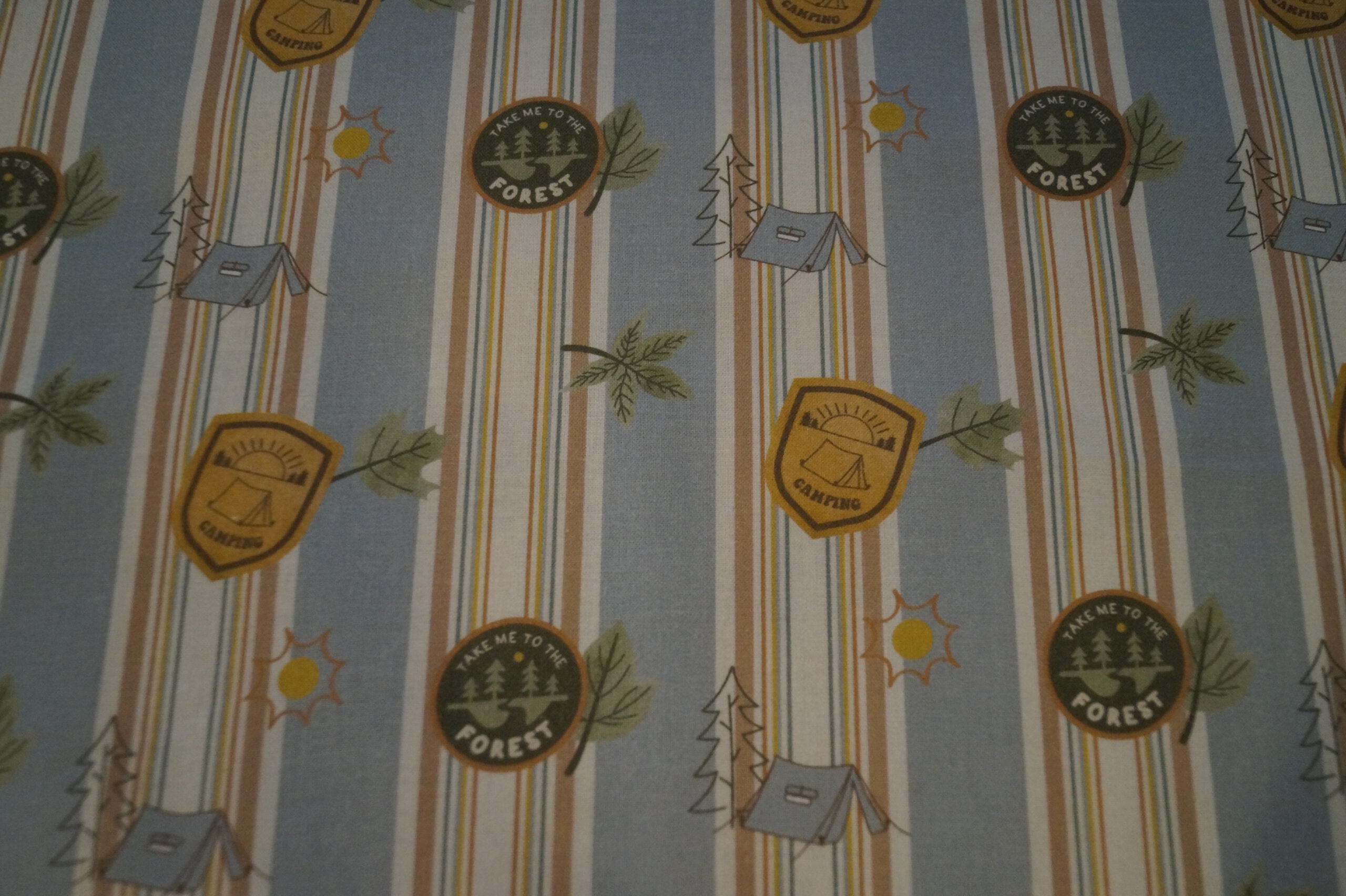 Popeline blau/braun mit Campingmotiven