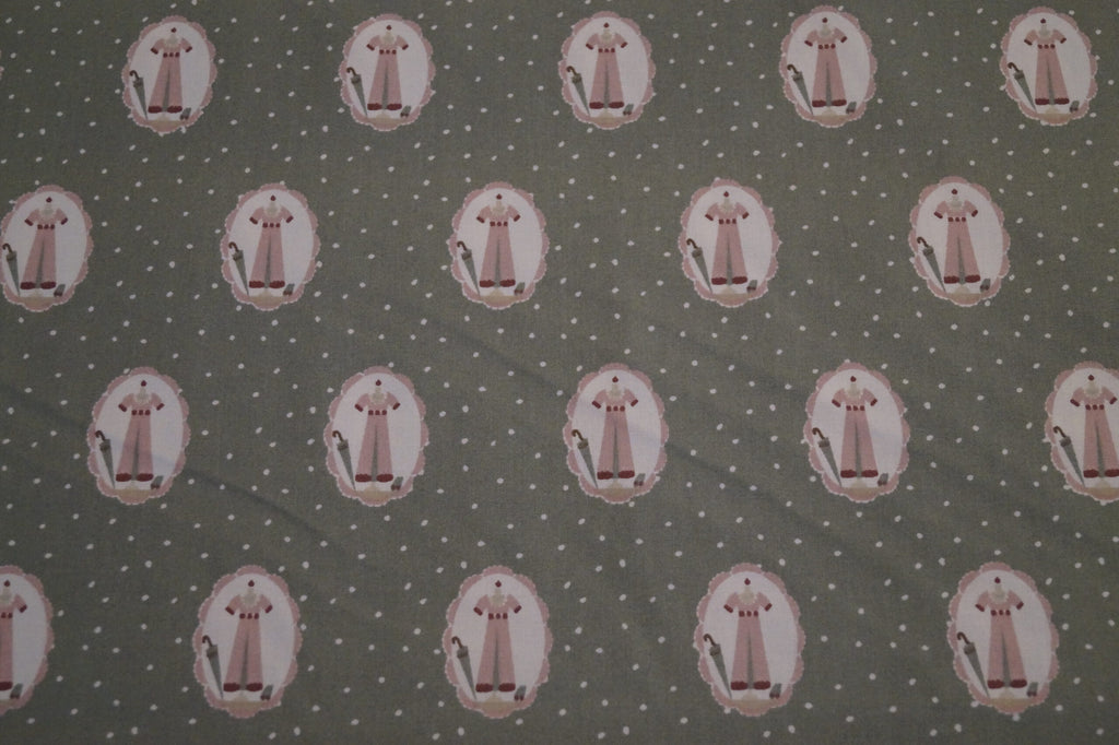 Popeline grün mit Kleidermotiven (Gütermann: Veros World)