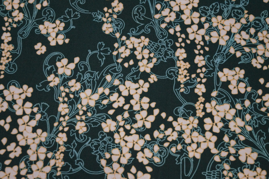 Popeline dunkelgrün mit Blütenmuster (Gütermann)