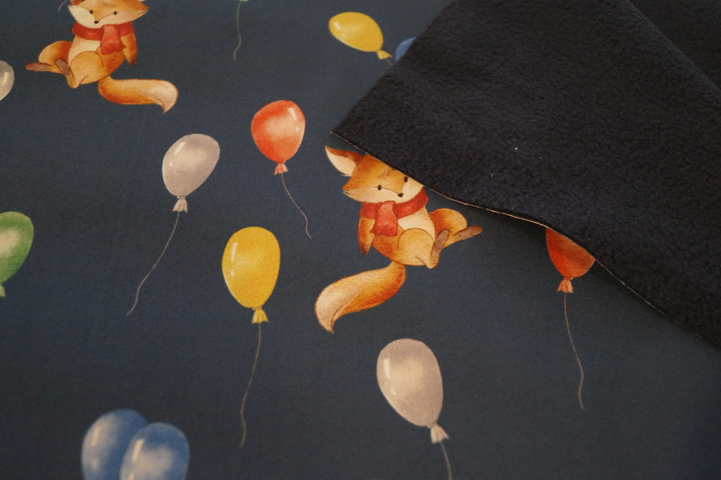 Softshell dunkelblau mit Füchsen und Luftballons (Druck)